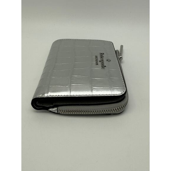 NWT Kate Spade Madison Silver Metallic Croc Small Zipper Pocket Purse Wallet - Picture 5 of 10